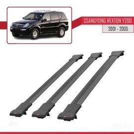 Barres De Toit - Fly - Compatible Ssangyong Rexton Y200 - 3 Barres - Aluminium - Noir