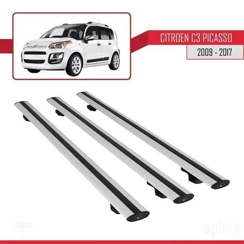 Barres De Toit - Citroën - C3 Picasso - Modèle Basic - 3 Pièces - Aluminium - Gris