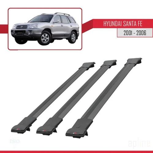 Barres De Toit - Fly - Modèle Railing - Compatible Hyundai Santa Fe 2001-2006 - 3 Barres - Noir