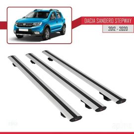 Barres De Toit - Dacia - Sandero Stepway - Modèle Basic - 3 Pièces - Aluminium - Gris