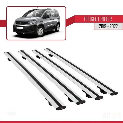 Barres De Toit - Peugeot - Rifter 2019-2023 - Basic Modèle - Aluminium - 4 Pièces - Gris