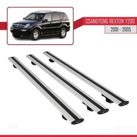 Barres De Toit - Ssangyong - Rexton Y200 - Modèle Basic - 3 Pièces - Aluminium Gris