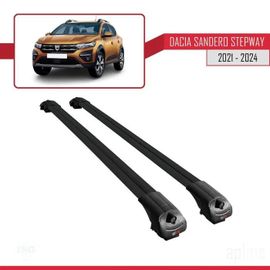 Compatible Avec Dacia Sandero Stepway 3 2021-2025 Ace-1 Barres De Toit Railing Porte-Bagages De Voiture Noir Alu 2 Barres
