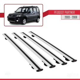 Barres De Toit - Peugeot - Partner 2003-2008 - Basic Modèle - Aluminium - 4 Pièces - Gris
