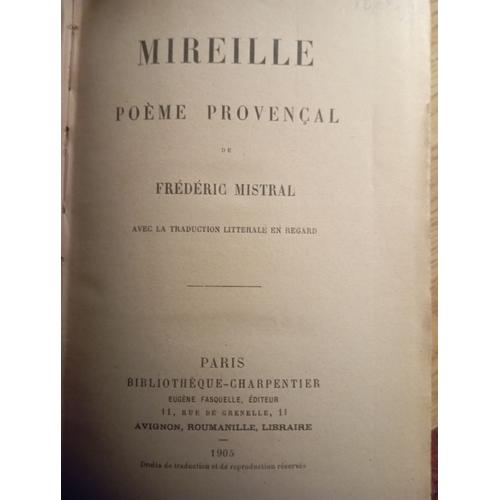 Mireille Poeme Provencal Frederic Mistral Charpentier