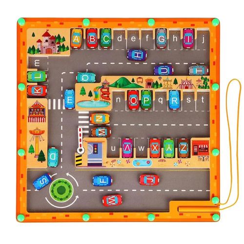 Labyrinthe De Lettres De L'alphabet Magnétique Pour Les Tout-Petits, Puzzle Montessori, Jouets De Motricité, Tableau D'apprentissage En Bois, Activités Mentaires Orielles-Blank-A