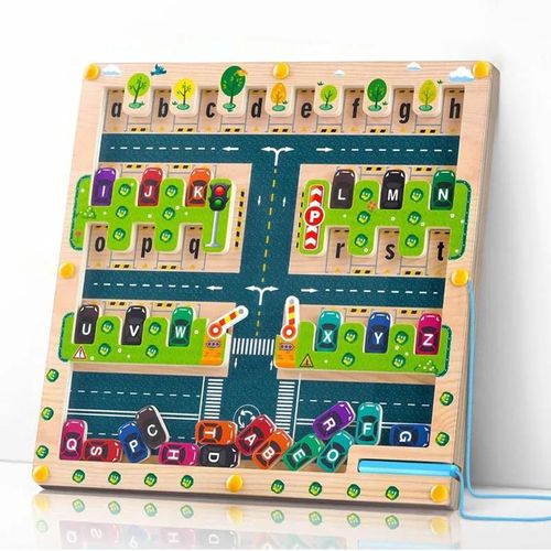 Labyrinthe De Lettres De L'alphabet Magnétique Pour Les Tout-Petits, Puzzle Montessori, Jouets De Motricité, Tableau D'apprentissage En Bois, Activités Mentaires Orielles-Blank-E