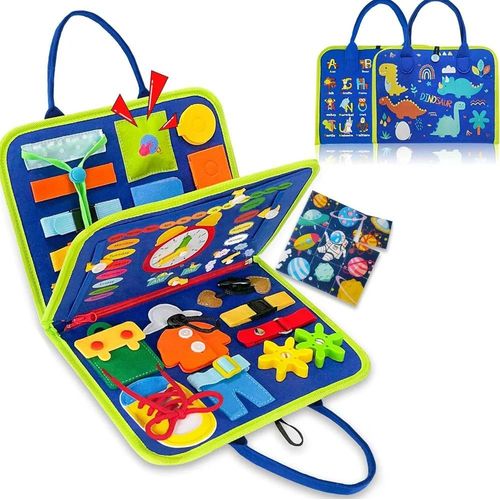 Sac À Dos Busy Board Pour Tout-Petits, Jouets Montessori, Apprentissage, Activités, Jouet De Voyage, Habillage De Dinosaure, Compétences De Vie Mentaires Orielles-Blue-B