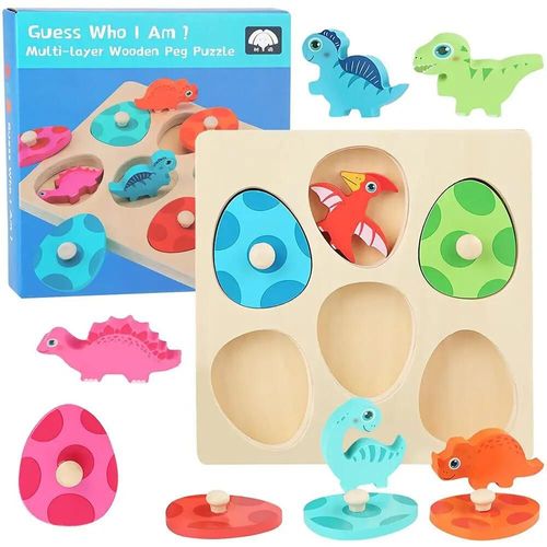 Puzzle De Dinosaure En Bois Pour Enfants, Jouets Montessori Peg, Jeu Pour Tout-Petits, Apprentissage Précoce En Bois 3d, Cadeaux-Blank-Wooden Dinosaur Toy