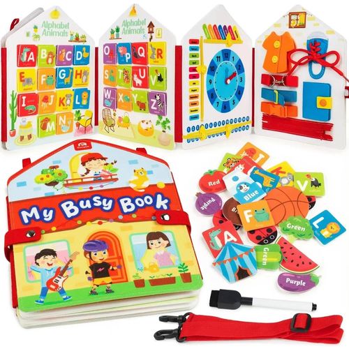 Sac À Dos Busy Board Pour Tout-Petits, Jouets Montessori, Apprentissage, Activités, Jouet De Voyage, Habillage De Dinosaure, Compétences De Vie Mentaires Orielles-Pink-Book