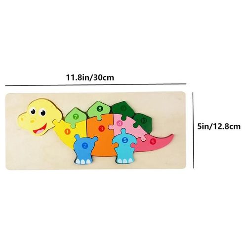 Puzzle Rectangulaire En Bois Pour Enfants, Puzzle Numéroté En Bois Coloré Avec Motifs D'animaux Véhicules Pour Tout-Petits, Jouets Éducatifs D'apprentissage-Blank-Dinosaur