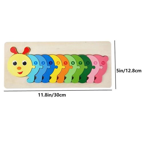 Puzzle Rectangulaire En Bois Pour Enfants, Puzzle Numéroté En Bois Coloré Avec Motifs D'animaux Véhicules Pour Tout-Petits, Jouets Éducatifs D'apprentissage-Blank-Caterpillar