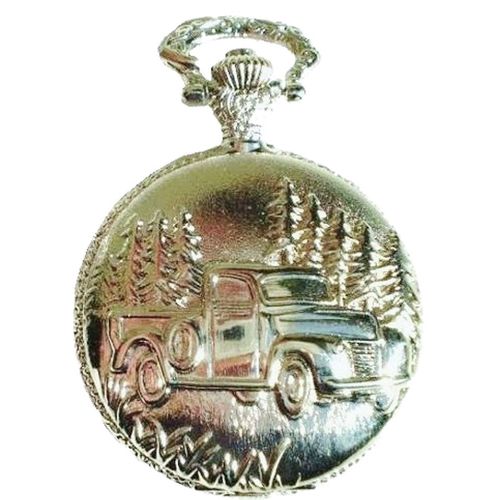 Montre Gousset Pick-Up Métal Coloris Argent Clapet Motif Vieux Pick-Up