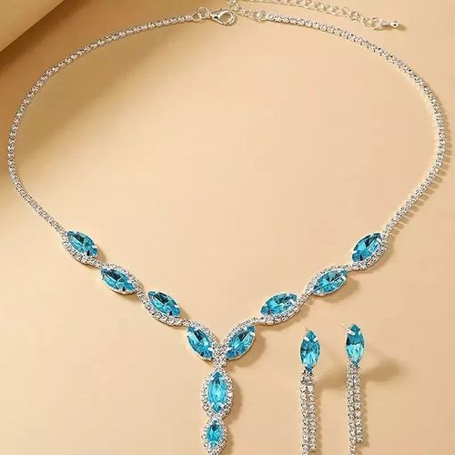 Parure Mariage Soirée Cristal Plaqué Argent Zirconium Bleu Ciel