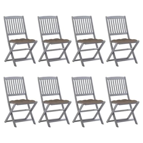 Prolenta Premium - Chaises Pliables D'extérieur Lot De 8 Et Coussins Bois D'acacia