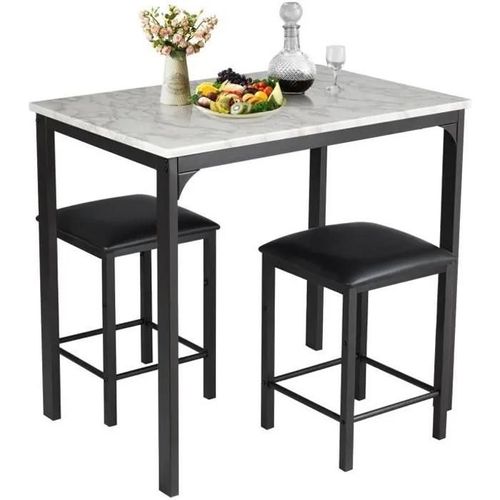 Costway Ensemble De Table À Manger 3 Pièces Avec 2 Tabourets Sans Dossier En Faux Cuir, Design Compact, Pour Cuisine, Salon, Blanc