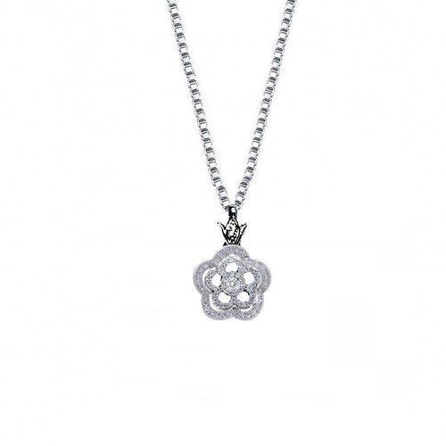 Collier Avec Pendentif Avec Diamants Synthétiques - Fleur - Argent