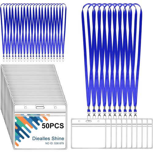 Lot De 50 Porte Badge Tour De Cou, Porte Carte Transparent, Badge Plastique Avec Lanière, Waterproof Porte Carte Cou Pour Entreprise Exposition Groupe, Bleu