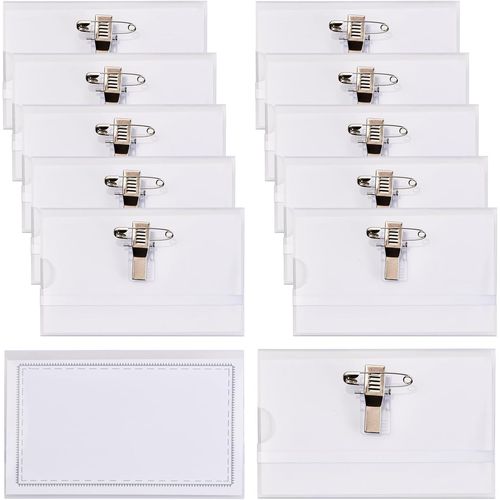 Lot De 10 Porte Badges Nominatifs, Porte-Nom En Pvc Transparent Avec Inserts Vierges Clip Et Épingle, Porte-Carte D'identité Pour Écoles, Bureaux, Entreprises Plastic Name Badges