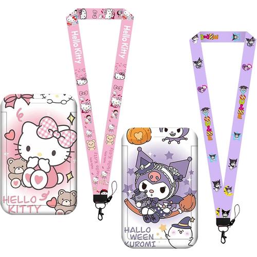 2 Pcs Porte-Cartes De Lanière Kulomi Et Hello Kitty Clip De Lanière -Sanrio Lanière Kulomi Avec Étui À Cartes Rigide Sanrio Étui D'identité Étanche Carte De Crédit Fournitures De Bureau