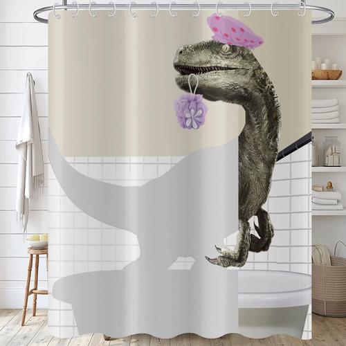 Rideau De Douche Drôle Dinosaure 180x200, Mignon Baigneur Dino Raptor Enfants Rideau De Baignoire Cartoon Animal Enfants Créatif Moderne Imperméable Tissu Polyester Lavable Rideau De Bain