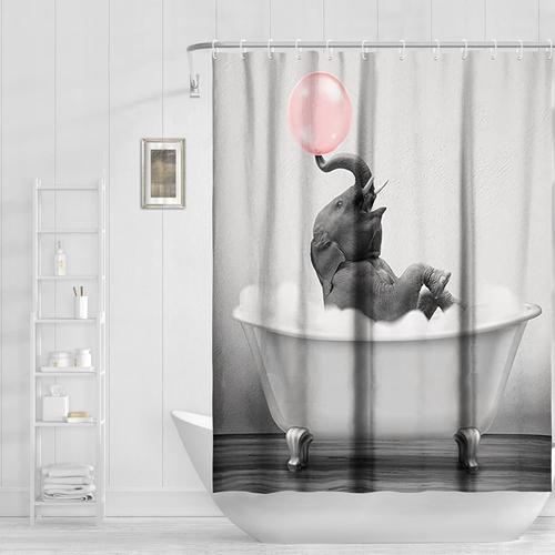 Rideau De Douche Éléphant ¿ Animaux Drôles Éléphant Et Bulles Sur Baignoire, Rideaux De Douche Pour Salle De Bain, Ensemble De Rideaux De Douche Avec Crochets Décoration Rétro De Salle De Bain