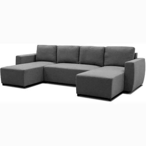 Canapé D'angle Convertible Panoramique Pharell 5/6 Places - Tissu Anthracite - Coffre De Rangement - L297 X P155 X H85 Cm