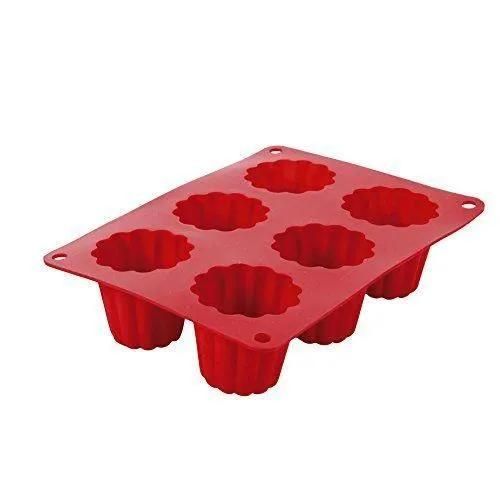Moule À Cannelés - Crealys - 513012 - Silicone - Rouge - 6 Cavités - 20x15x5cm