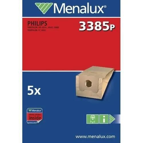 Menalux 3385 P Lot de 5 sacs pour aspirateurs Philips 3385 P