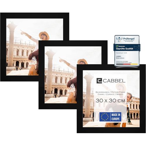 Lot de trois (3 pcs.) cadres photo 30x30 cm MDF cadre en bois en noir | avec verre plexi incassable/Moderne