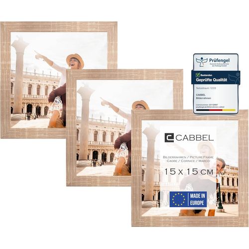 Lot de trois (3 pcs.) cadres photo 15x15 cm MDF bois moka | avec verre plexi incassable/Moderne