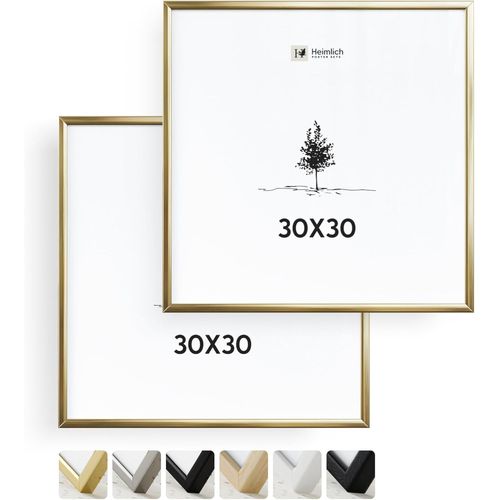 2x Cadre Photo 30x30 cm en Aluminium Doré | Cadre 30x30 cm | Cadre à Documents 30x30 | Verre Acrylique Incassable Excellente Qualité Durable | Décoration Murale 30x30