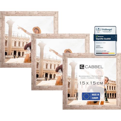 Lot de trois (3 pcs.) cadres photo 15x15 cm MDF cadre en bois en bouleau | avec verre plexi incassable/Moderne