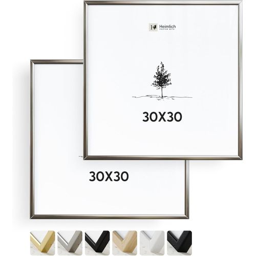 2x Cadre Photo 30x30 cm en Aluminium Argenté | Cadre 30x30cm | Cadre à Documents 30x30 | Verre Acrylique Incassable Excellente Qualité Durable | Décoration Murale 30x30