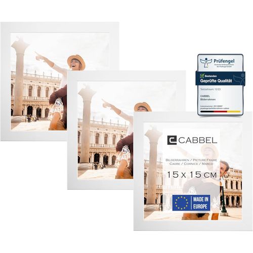 Lot de trois (3 pcs.) cadres photo 15x15 cm MDF cadre en bois en blanc | avec verre plexi incassable/Moderne