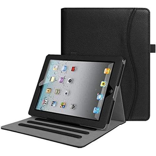 Coque Pour Ipad 4 / Ipad 3 / Ipad 2 - Etui De Protection Multi Angles Housse Mince Folio Stand Case Cover Avec Poche De Cartes Et Fonction Sommeil/Réveil Automatique,Noir(Q1801)