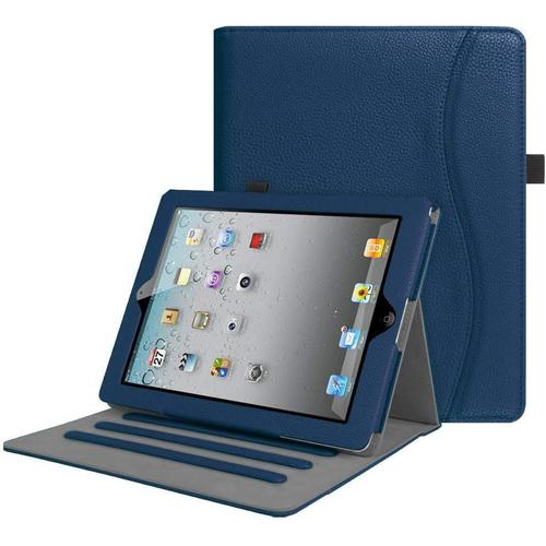 Coque Pour Ipad 4 / Ipad 3 / Ipad 2 - Etui De Protection Multi Angles Housse Mince Folio Stand Case Cover Avec Poche De Cartes Et Fonction Sommeil/Réveil Automatique,Bleu Marine(Q1171)