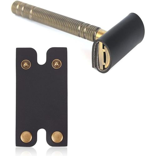 Housse de Rasoir de Sécurité en Cuir - Étui de Protection en Noir pour Rasoirs de Sécurité - Protecteur Cuir pour Rasoirs - 1 Pièce,Gardez Votre Rasoir Bien protégé,Facile à Transporter(Q293)