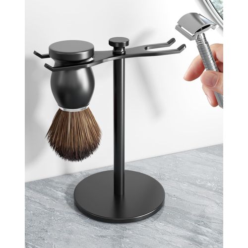 Support de rasoir de rasage avec support pour blaireau de rasage,en métal inoxydable,robuste,noir,pour blaireau et rasoir(Q731)