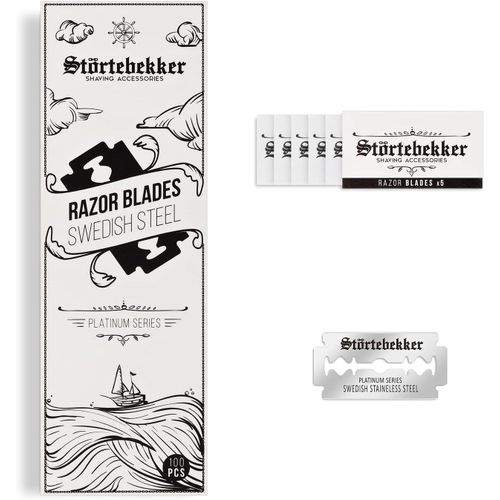 Lames de rasoir Störtebekker- 100 lames acérées pour rasoirs de sûreté et coupe-choux - Pack Securite en acier inoxydable suédois - peaux sensibles Pour Hommes(Q327)