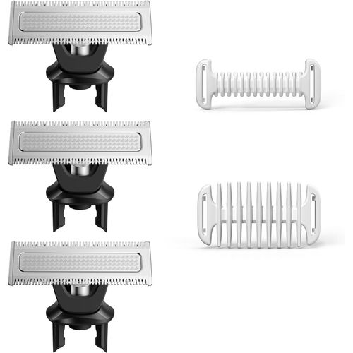 Lames de Rechange pour O Blade,3 Lames avec Protecteur de peau intime et peigne corporel de 3 mm Sabots,pour Rasoir Tondeuse électrique OBlade QP2520 QP2630 QP2724 QP2824 QP6651,3+2 pièces(Q219)