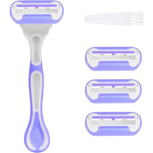 Lames de Rasoir Femme,Lame Rasoir,3 étages Lames pour un Rasage Simple et Efficace,1 x Rasoir+4 Lames de Recharges,Violet(Q455)
