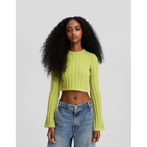 Pull Cropped Bord-Côte Femme L Vert