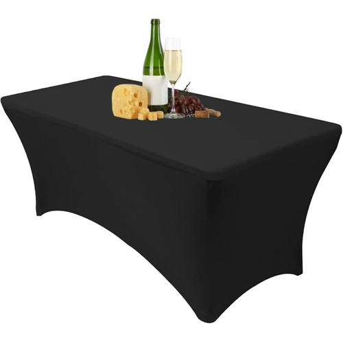 Nappe Extensible De 1.8 M Pour Tables Rectangulaires Avec Dos Ouvert, Housse De Table Rectangulaire En Élasthanne Pour Terrasse, Mariage, Fête, Cuisine, Décoration D'événements De Beauté,Noir