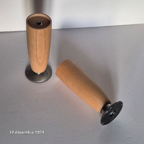 2 Pieds De Lit En Hêtre Brut Diamètre 5 Cm X Hauteur Réglable 15-16,5 Cm