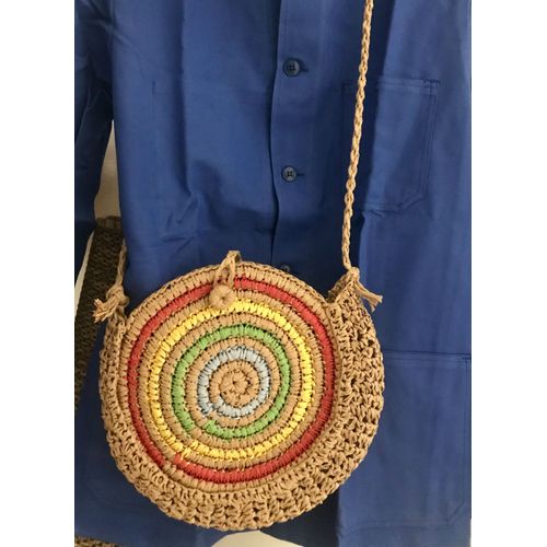 Sac rond bandoulière paille tressée multicolore