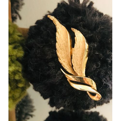 Broche Feuilles Métal Doré Vintage