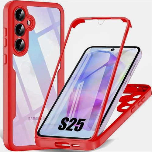 Coque Pour Samsung Galaxy S25 - Protection Intégrale Anti-Rayures Avant Tpu Souple Et Arrière Pc Rigide - Rouge - E.F.Connection