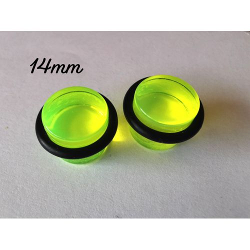Paire Écarteur Plug Oreille 14mm Acrylique Vert Fluo Transparents