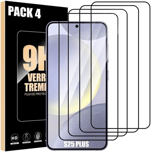 Verre Trempé Intégral pour Samsung Galaxy S25 Plus (Galaxy S25+) Pack de 4 Vitres Noir Anti-Rayures - E.F.Connection